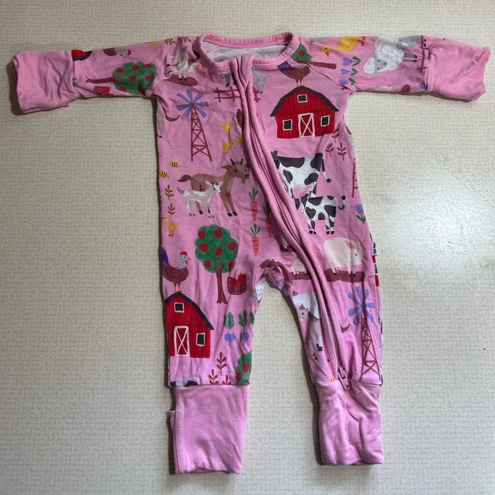 Little Sleepies Pink Farmyard Kids Footie
